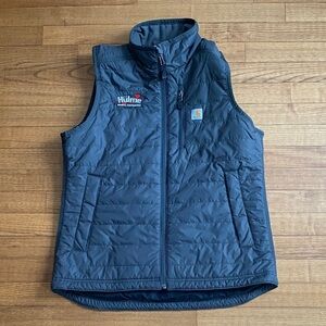 EUC Carhartt Embroidered Logo Dark Gray Quilted Vest Grunge, Utility